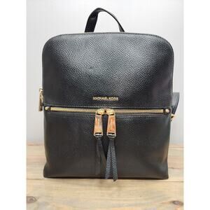Michael Kors Rhea Medium Slim Black Pebbled Leather Backpack Purse